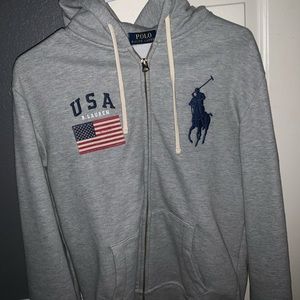 POLO RALPH LAUREN GREY ZIP UP HOODIE